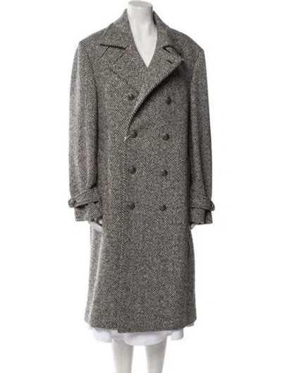 Pre-owned Brunello Cucinelli Tweed Pattern Trench Coat In Black