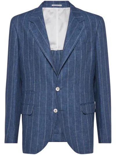 Brunello Cucinelli Twill Blazer In Blue