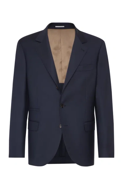 Brunello Cucinelli Twill Blazer In Navy Blue