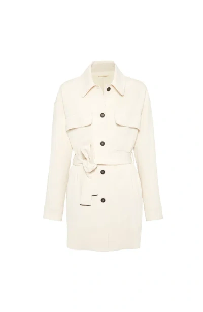 Brunello Cucinelli Twill Blazer With Monili In Neutral