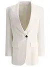 Brunello Cucinelli Viscose And Linen Blazer With Silk Blend Lining In White