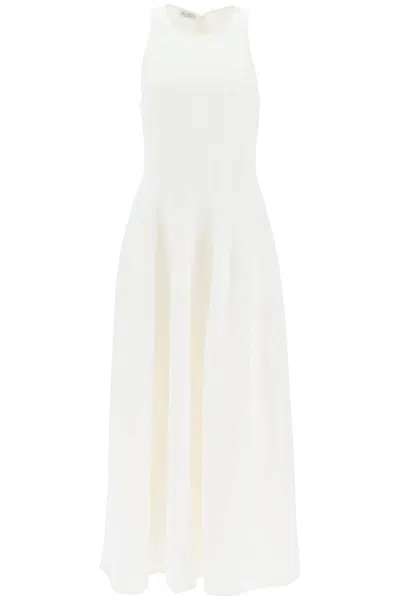 Brunello Cucinelli Fluid Twill Sleeveless Midi Dress In White