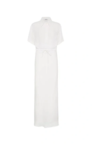 Brunello Cucinelli Twill Dress With Monili In White