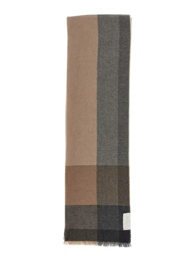 Brunello Cucinelli Twill Scarf With Subtle Check Pattern In Gray