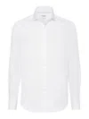 Brunello Cucinelli Button-down Collar Cotton Shirt With Curved Hem In White