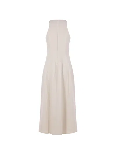 Brunello Cucinelli Twill Sleeveless Midi Dress In White