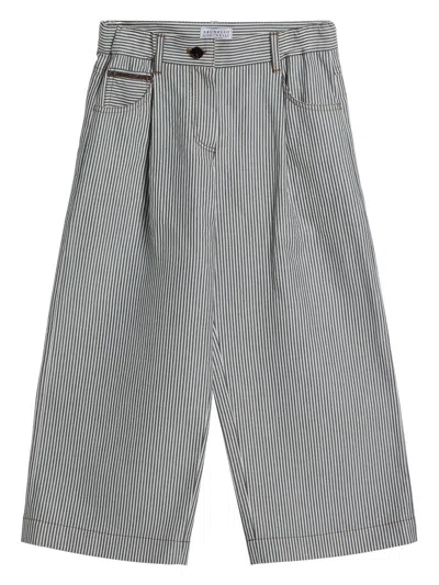 Brunello Cucinelli Kids' Twill Trousers In ホワイト