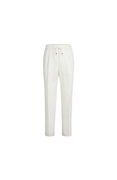 Brunello Cucinelli Double-pleated Pinstriped Linen Pants With Drawstring In White