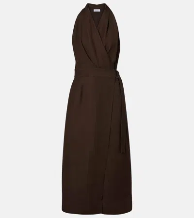 Brunello Cucinelli Twill Wrap Dress In Brown