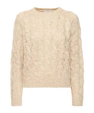 Brunello Cucinelli Sequined Silk And Linen Blend Sweater In Beige