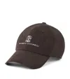 Brunello Cucinelli Men Linen Baseball Hat With Frontal Logo In Brown