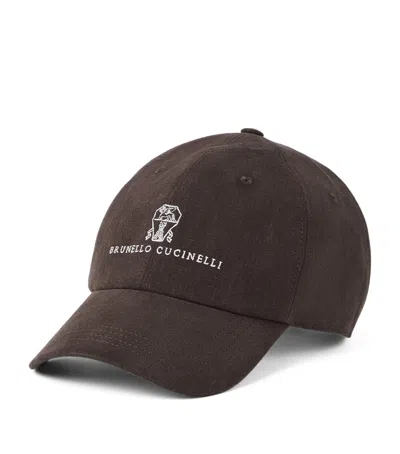 BRUNELLO CUCINELLI TWISTED LINEN EMBROIDERED BASEBALL CAP