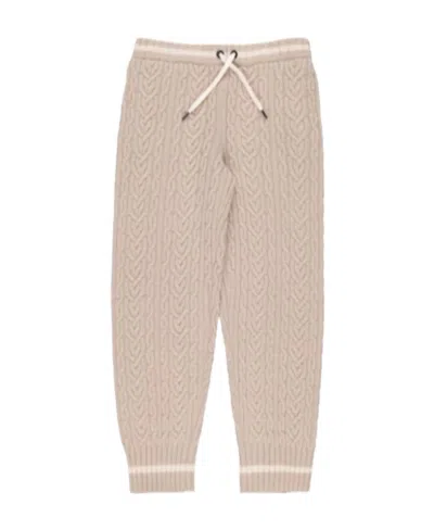 Brunello Cucinelli Kids' Twisted Rope Knitted Sweatpants In Brown