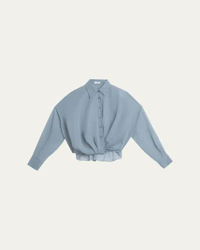 Brunello Cucinelli Twisted Sheer Cotton Button-down Shirt In Blue