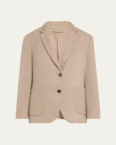BRUNELLO CUCINELLI TWO-BUTTON LUREX COTTON ENGLISH RIB BLAZER