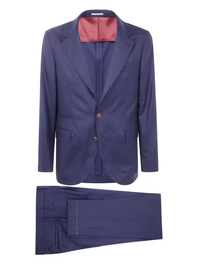 Brunello Cucinelli Tailored Two-button Suit With Contrasting Lining In Blue
