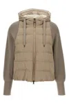 Brunello Cucinelli Two-material Puffer Jacket Casual Jackets And Parka Beige In Brown