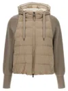 Brunello Cucinelli Two-material Puffer Jacket Casual Jackets And Parka Beige In Brown