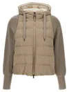 Brunello Cucinelli Two-material Puffer Jacket Casual Jackets And Parka Beige In Brown