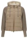 Brunello Cucinelli Two-material Puffer Jacket Casual Jackets And Parka Beige In Brown