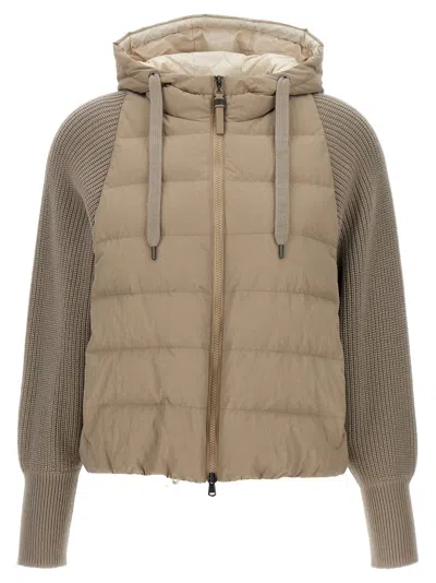 Brunello Cucinelli Two-material Puffer Jacket Casual Jackets And Parka Beige