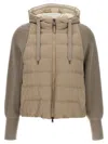 Brunello Cucinelli Two-material Puffer Jacket Casual Jackets And Parka Beige In Brown