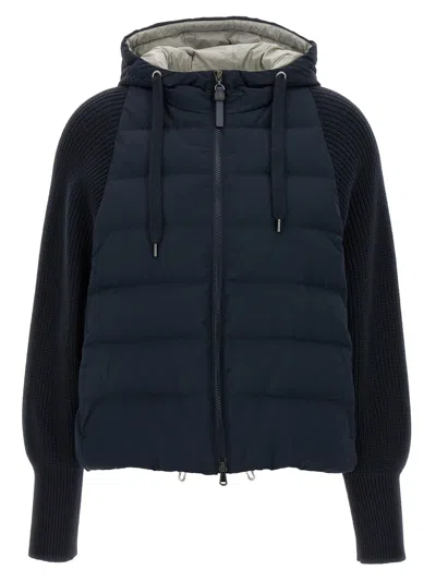 Brunello Cucinelli Two-material Puffer Jacket Casual Jackets And Parka Blue