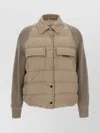 Brunello Cucinelli Two-material 'shiny Flap Detail' Down Jacket In Brown