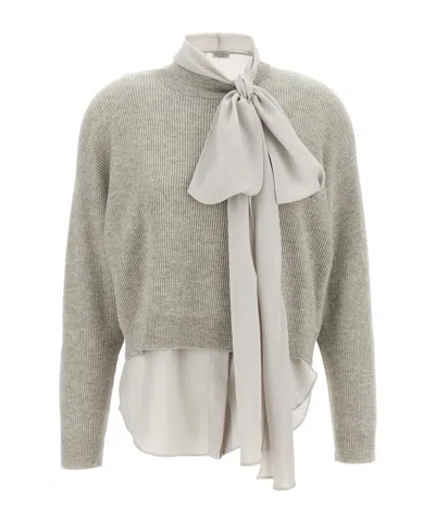 Brunello Cucinelli Two-piece Shirt And Sweater Combination In Gray