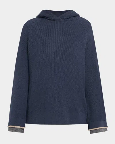 Brunello Cucinelli Two-tone Monili Cuff Wool-cashmere Knit Hoodie