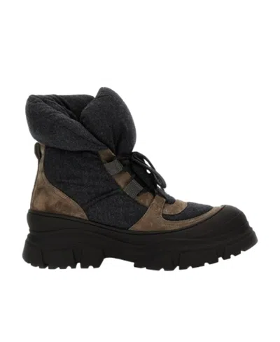 Brunello Cucinelli Two-tone Panelled Ankle Boots In Black