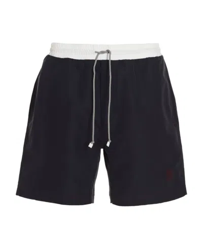 Brunello Cucinelli Two-tone Swimming Trunks In Black