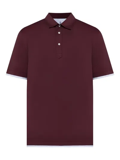 Brunello Cucinelli Two-tone Trim Polo Shirt In Burgundy
