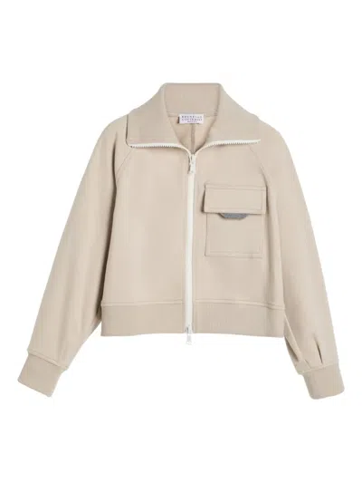 Brunello Cucinelli Two-way Zip-fastening Sweatshirt In Neutral