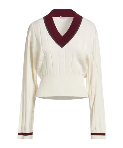 Brunello Cucinelli Twotone Cashmere Knit Sweater In White