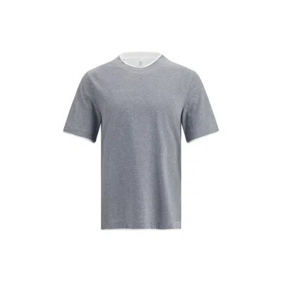 Brunello Cucinelli Two-tone Double Layer Cotton T-shirt In Gray