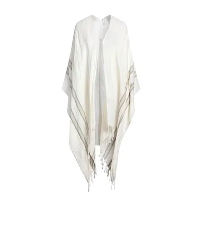 Brunello Cucinelli Two-tone Metallic Linen Shawl In White