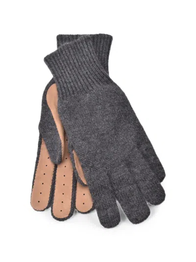 Brunello Cucinelli Two-tone Perforated Gloves In Gray