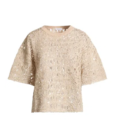 Brunello Cucinelli Twotone Shortsleeve Knit Sweater In Neutral
