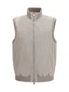 Brunello Cucinelli Beige Solid Mock Collar Jacket In Gray