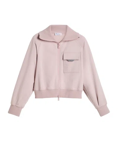 Brunello Cucinelli Kids' Two-way Zip-fastening Sweatshirt In Pink