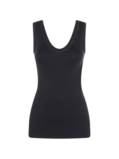 Brunello Cucinelli Black Cotton Tank Top With Monile Insert