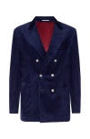 Brunello Cucinelli Corduroy Double-breasted Jacket Peak Lapels In Blue