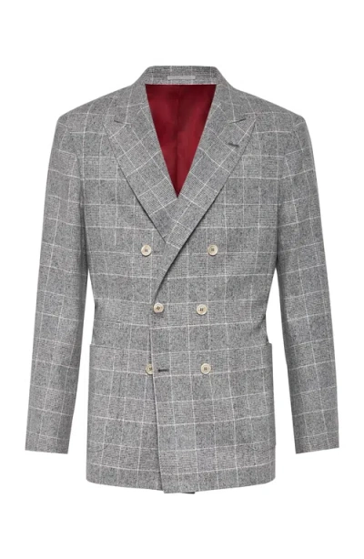Brunello Cucinelli Deconstructed Prince Of Wales Blazer Jackets Grey In Multi