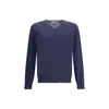 Brunello Cucinelli Men Ultrafine Virgin Wool Sweater In Blue