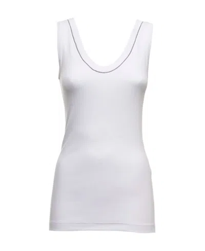 Brunello Cucinelli U-neck Embellished Tank Top In White