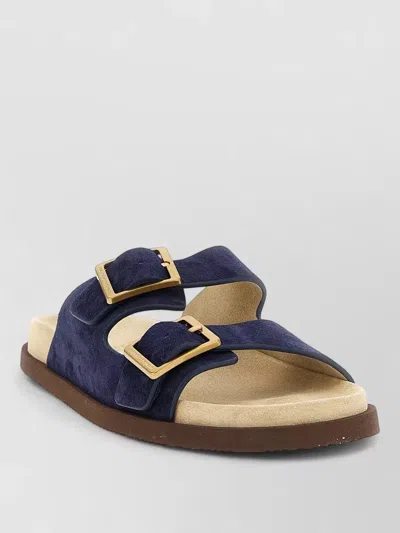 Brunello Cucinelli Urban Dual Band Leather Slide Sandal In Blue