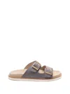 Brunello Cucinelli Pebble Silver-toned-hardware Leather Sandals In Gray