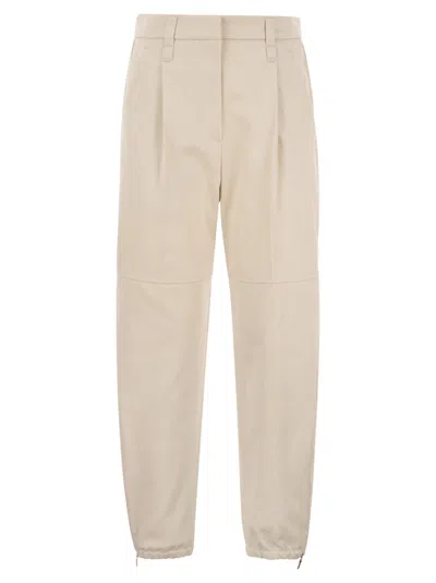 Brunello Cucinelli Utility Track Trousers In Dyed Couture Denim With Jewellery In Cream