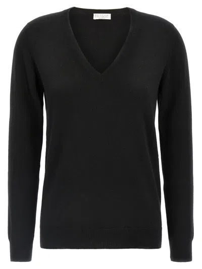 Brunello Cucinelli Women's Cashmere And Silk Sparkling Lightweight Sweater In Black